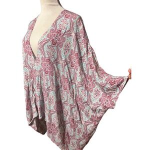 1.4.3. Story by Line Up Paisley Kimono Cardigan Womens Small Blue Red Rayon